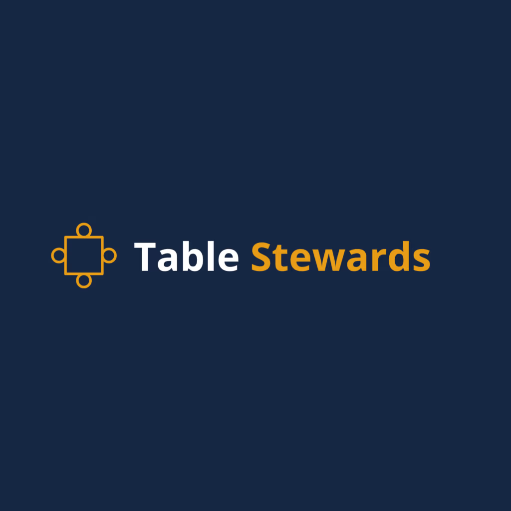 Table Stewards plus Logo in White & Gold on Dark Blue